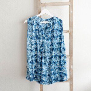 Woman Within Size 18/20 Blue Sleeveless Blouse Plus Size Lightweight Printed Top